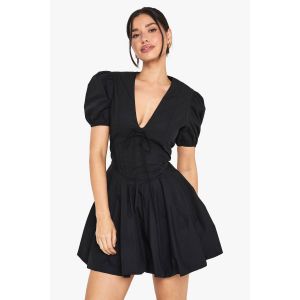 Robe Patineuse Milkmaid Grande Taille Avec Détails De Corset Et Manches Bouffantes - Noir - 36, Noir