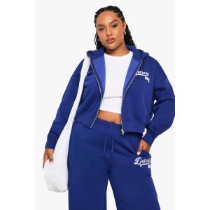 "Plus" Detroit Hoodie À Capuche Zippé Surdimensionné - Bleu Roi - 50, Bleu Roi