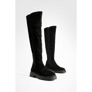 Bottes Au-Dessus Du Genou À Panneau Extensible En Synthétique-Suède À Large Coupe - Noir - 37, Noir