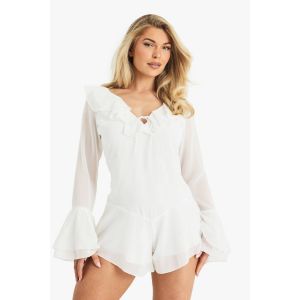 Combinaison En Chiffon À Volant Et Ourlet Godet Playsuit - Blanc Écru - 42, Blanc Écru
