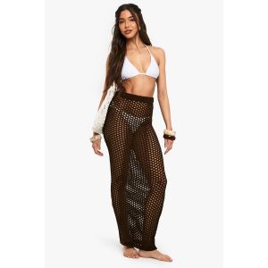 Jupe Maxi De Plage En Crochet Tricoté - Marron Chocolat - S, Marron Chocolat
