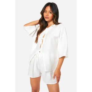 Tie Front Volume Sleeve Blouse & Flippy Shorts - Blanc Ivoire - 34, Blanc Ivoire