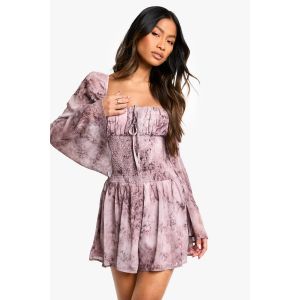 Combinaison En Chiffon Fleuri À Fronces - Mauve - 40, Mauve