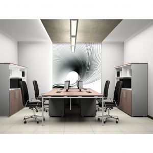 Papier peint adhésif Moderne: Abstraction métallique - illusion en noir et blanc créant un effet 3D