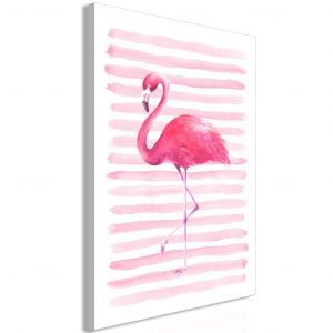 Tableau décoratif Flamant rose sur fond de rayures (1 pièce) - art graphique géométrique
