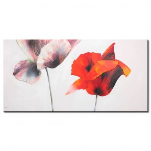 Tableau design Ombre de coquelicot blanc et rouge (1 pièce) - Motif floral en blanc