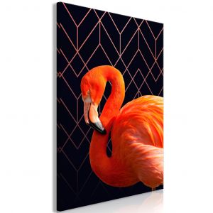 Tableau sur toile Flamant rose sur fond g&eacute;om&eacute;trique (1 pi&egrave;ce) - design style &eacute;clectique
