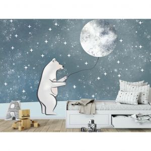 Papier peint adhésif Pour enfants : Rêve de lune - nuages dans un ciel violet avec des étoiles