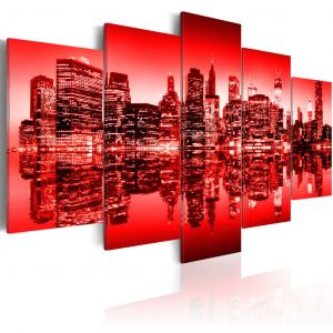 Tableau moderne Lumière rouge au-dessus de New York - 5 pièces