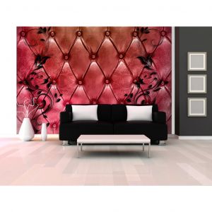 Papier peint adh&eacute;sif Capitonn&eacute;: Majest&eacute; rouge - tissu avec texture de cuir et motifs
