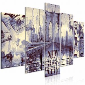 Tableau moderne Collage de New York - une composition bleue avec une architecture