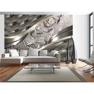 Papier peint adh&eacute;sif Capitonn&eacute;: Espace - design en vogue de piq&ucirc;res comme le cuir sur fond gris