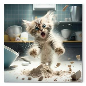 Tableau mural AI Maine Coon Cat - Scared Animal at Kitchen Work - Square