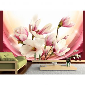 Papier peint Magnolia rose à la lumière - composition végétale avec des fleurs