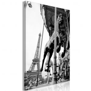 Tableau sur toile Carrousel de Paris - une photo en noir et blanc avec la Tour Eiffel