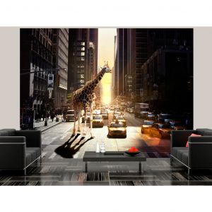 Papier peint New York -une girafe et l'architecture urbaine en arri&egrave;re-plan