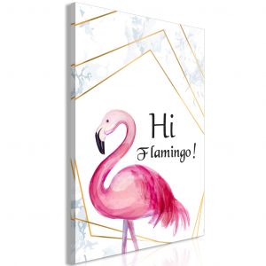 Toile murale Hi flamingo (1 pièce) - flamant rose entouré de cadres dorés