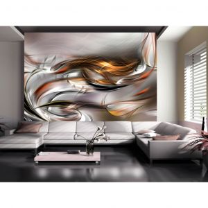 Papier peint moderne Abstraction - tourbillon orange sur fond avec effet métallique