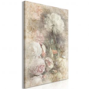 Tableau design Nature morte dans un style vintage - fleurs d&eacute;licates sur fond gris