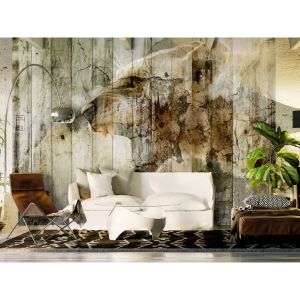 Papier peint Nature primordiale - des images d'arri&egrave;re-plan et d'un chat sauvage artistiquement interp&eacute;n&eacute;tr&eacute;es en s&eacute;pia