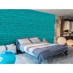 Papier peint adh&eacute;sif Brique: Mur maritime - motif uniforme de briques peintes en turquoise