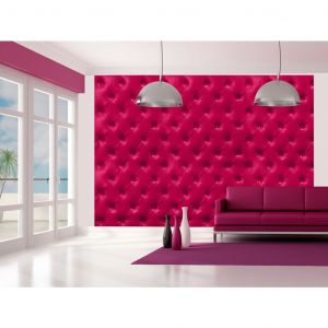 Papier peint adh&eacute;sif Capitonn&eacute;: Luxe - fond imitant un motif matelass&eacute; fuchsia avec texture de cuir