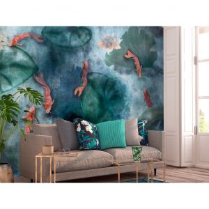 Papier peint adhésif Paysages : Bassin d'eau - composition japonaise avec poissons dans un lac
