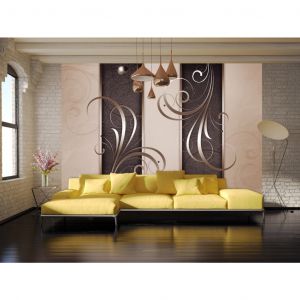 Papier peint adh&eacute;sif Ornements: Duo abstrait - ornemenst avec un motif de cuir