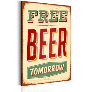 Tableau Demain il y aura la bière gratuite - une citation en anglais dans le style vintage parfaite pour une cuisine ou un pub