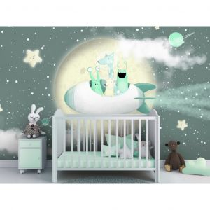 Papier peint adhésif Pour enfants : Vol spatial - des animaux, des étoiles, des planètes et la lune