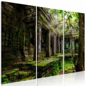 Tableau sur toile Un temple Preah Khan - un triptyque avec architecture asiatique parmi les plantes