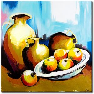 Tableau design Nature morte avec pommes et cruches