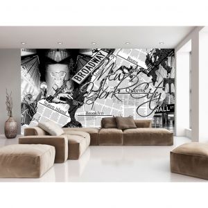 Papier peint adhésif Street art: Street art - motif noir et blanc avec architecture de New York