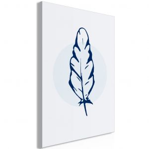Tableau Plume minimaliste - un contour bleu sur fond géométrique