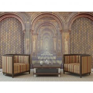 Papier peint adh&eacute;sif Trompe l'oeil : Long couloir en briques - une illusion 3D agrandissant visuellement la pi&egrave;ce