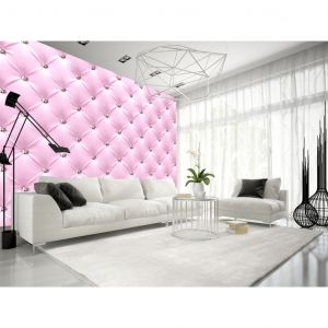 Papier peint adh&eacute;sif Capitonn&eacute;: Dame rose - une texture de cuir rose matelass&eacute;e et des diamants