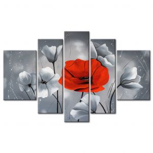 Tableau sur toile Coquelicot unique (5 pièces) - Abstraction avec fleurs blanches