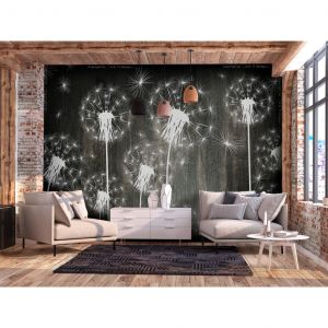 Papier peint adhésif Autres fleurs: Champ de pissenlits - un motif floral moderne en noir et blanc