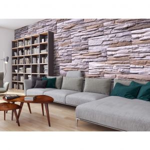 Papier peint adhésif Pierre: Mur en carreaux de pierre - une imitation de pierre beige