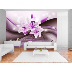 Papier peint adhésif Lys: Lys violet - composition florale avec un motif doux en vagues