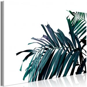 Tableau déco Branche de palmier - des feuilles bleus-verts foncés sur fond blanc