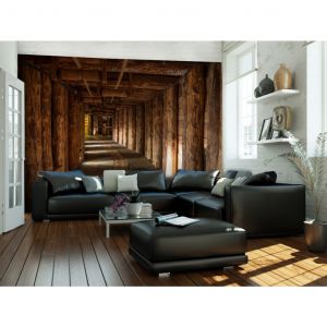 Papier peint adh&eacute;sif Trompe l'oeil : Wooden passage