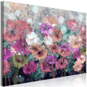 Tableau moderne Dew on a Painted Meadow - Spring Flowers in Violet-Blue Colors