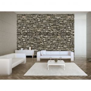 Papier peint adh&eacute;sif Pierre: Mur - mur en motif de pierres grises de diff&eacute;rentes formes