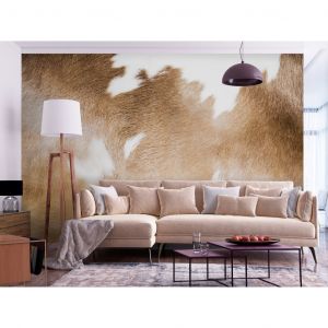 Papier peint adh&eacute;sif Fonds et dessins : Taches de vache - texture de fourrure animale avec des taches beige