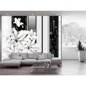 Papier peint Lys - motif noir et blanc des fleurs dans un style vintage