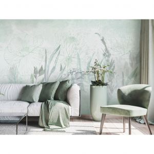 Papier peint adhésif Paysages : Arbres violets - vue romantique d'une floraison sur fond violet