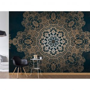 Papier peint adhésif Motifs floraux: Mandala - motif contrasté oriental en motif clair sur fond bleu