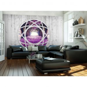 Papier peint adh&eacute;sif Trompe l'oeil : Paysage fuchsia - Vue depuis la fen&ecirc;tre dans un style proven&ccedil;al