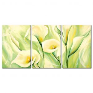 Tableau mural Kalancho&eacute; jaune (3 pi&egrave;ces) - motif floral avec fleurs sur fond vert